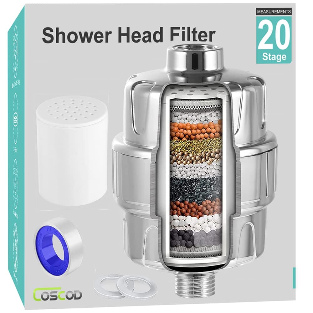 HD HEAVY DUTY Shower Filter - COSCOD High Output Latest 20x Filter Media Minerals for Luscious Hair, Skin & Nails - Universal Multi-Stage Shower Head Filter Hard Water Filtration System Water Softener