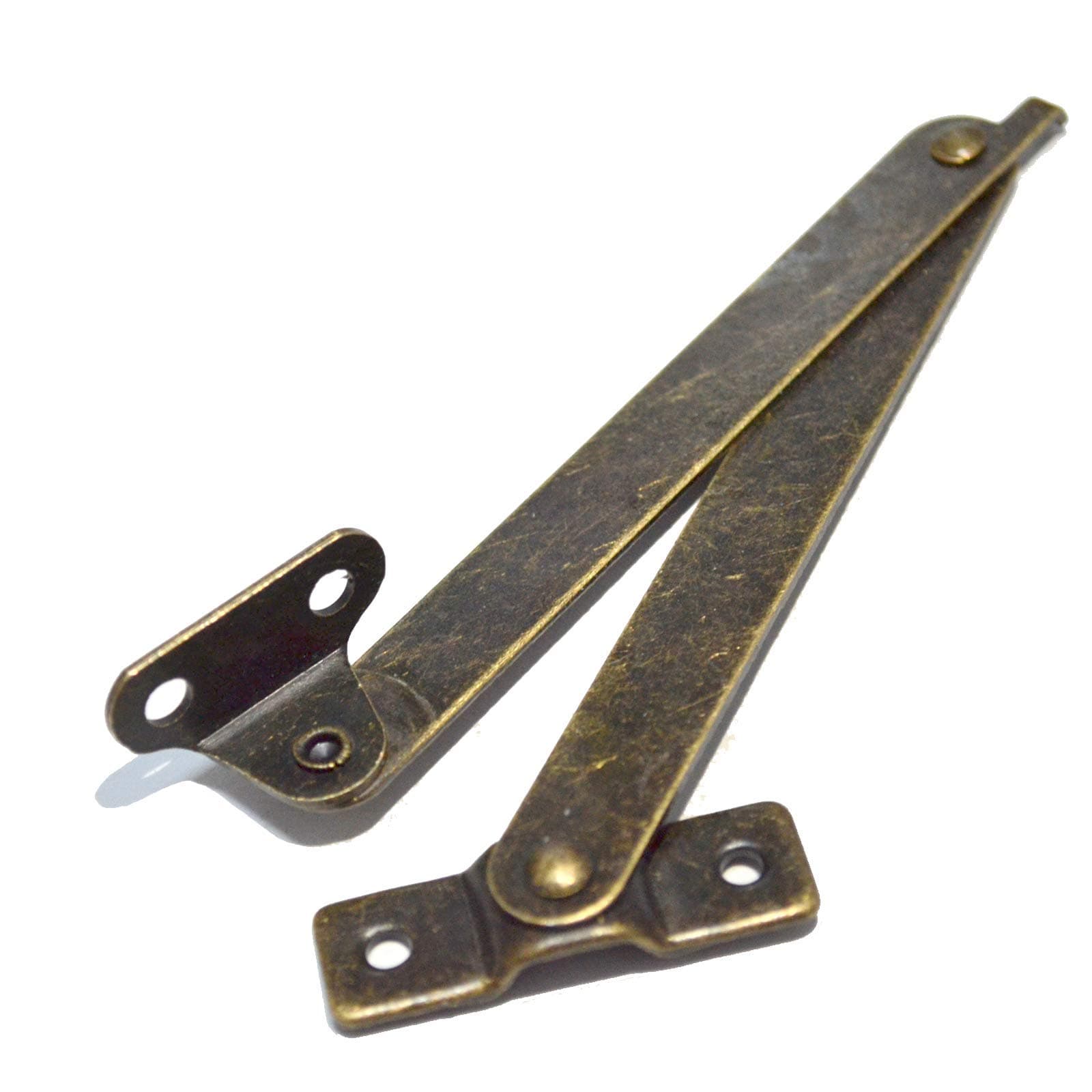 4 Pcs Bronze Lid Folding Support Hinges Brass Lift Up Stay Hinge Lid Display Bracket for Furniture Wooden Boxes Jewelry Case Chest Cabinet Cupboard (Folded Length:4-1/4", Width:3/8")
