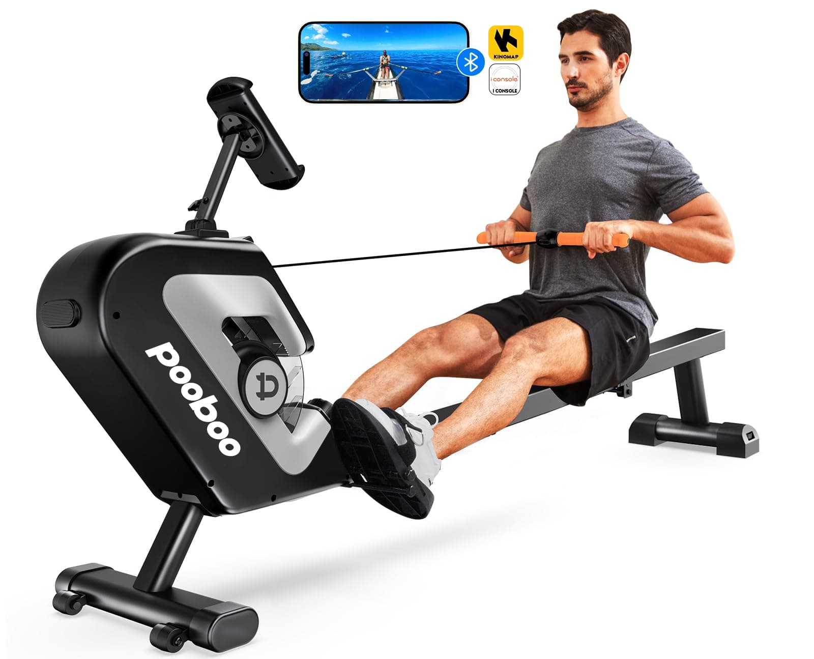 pooboo rowing machine, Max 350 LBS Magnetic Rower with LCD Monitor, Tablet Holder, Upgraded Rowing machines for home use