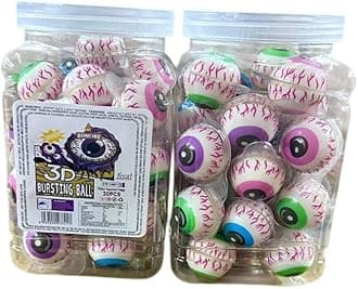 3D Bursting Fruit Punch Eyeball Candy Jelly Gummi Spooky Eyeball Shaped Center Filled Gummy Candy Halloween Special Tasty Jelly Balls 30 Pcs Jar, Fruit