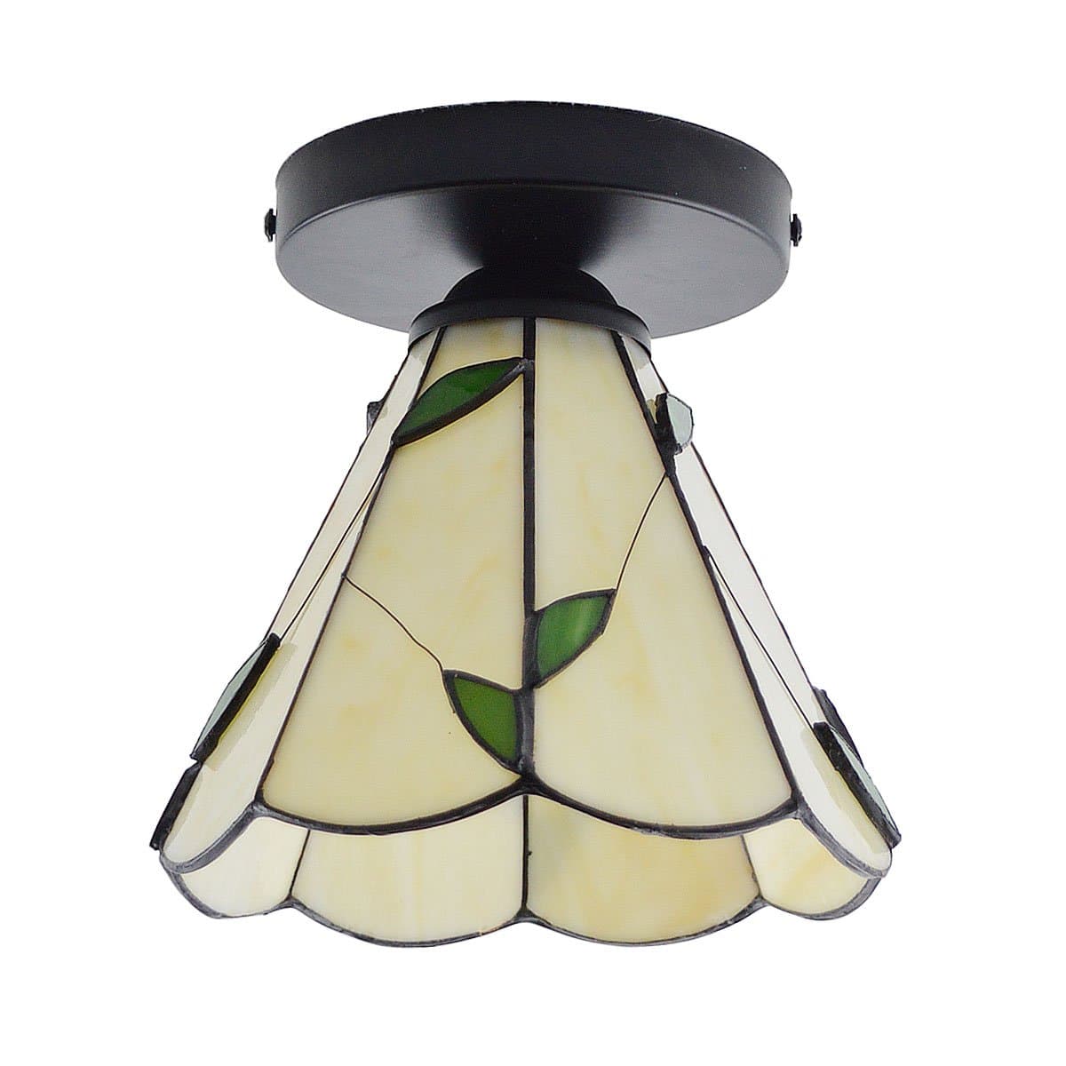 Lysed Semi-Flush Mount Ceiling Light,Tiffany Green Leaves Style for Hallway Study Room Office Bedroom Decoration