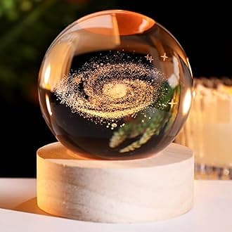 3D Galaxy Crystal Ball Glass Space Decorative Ball 2.36" Science Astronomy Planet Decor Galaxy Glass Sphere Model with Colorful Lighted Base