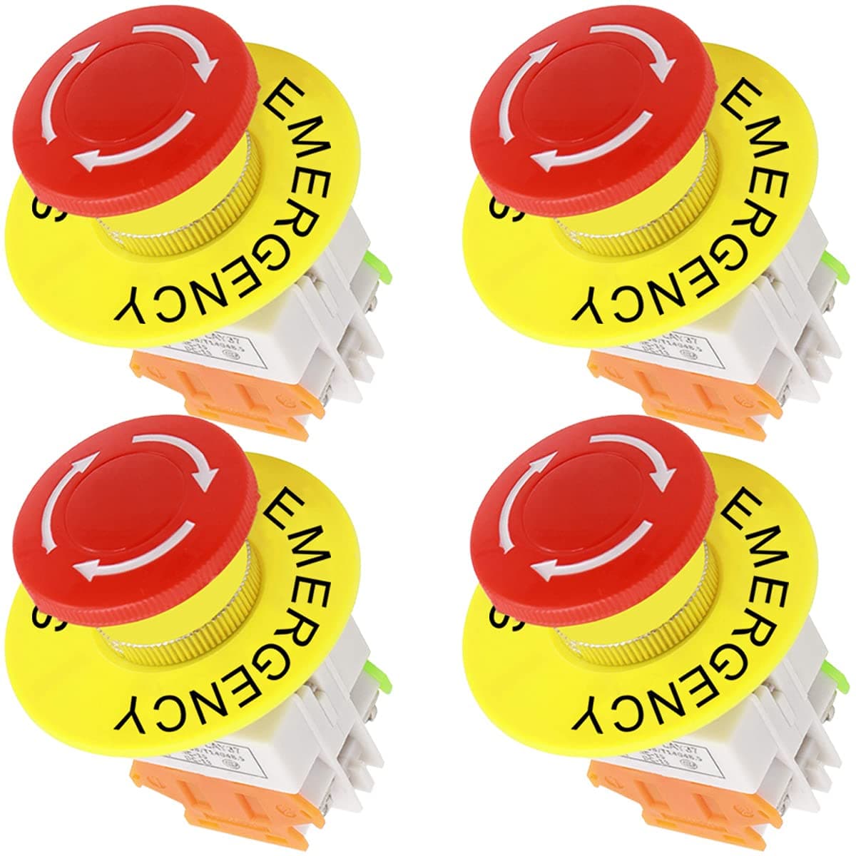 4PCS Emergency Stop Push Button Switch Latching 22mm Mounting Hole Red Mushroom Cap 1NO 1NC with 60mm Emergency Stop Sign