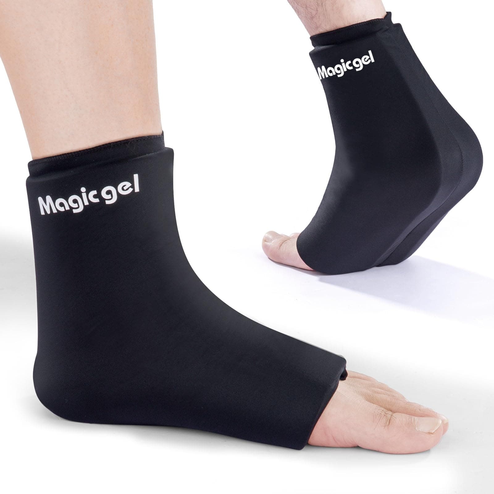 Ankle Ice Pack Wrap - Reusable Hot or Cold Wrap for Injuries - Soft Flexible Heating or Cooling Compression for Ankles, Foot, Heel - Comfortable and Easy to Use - Black