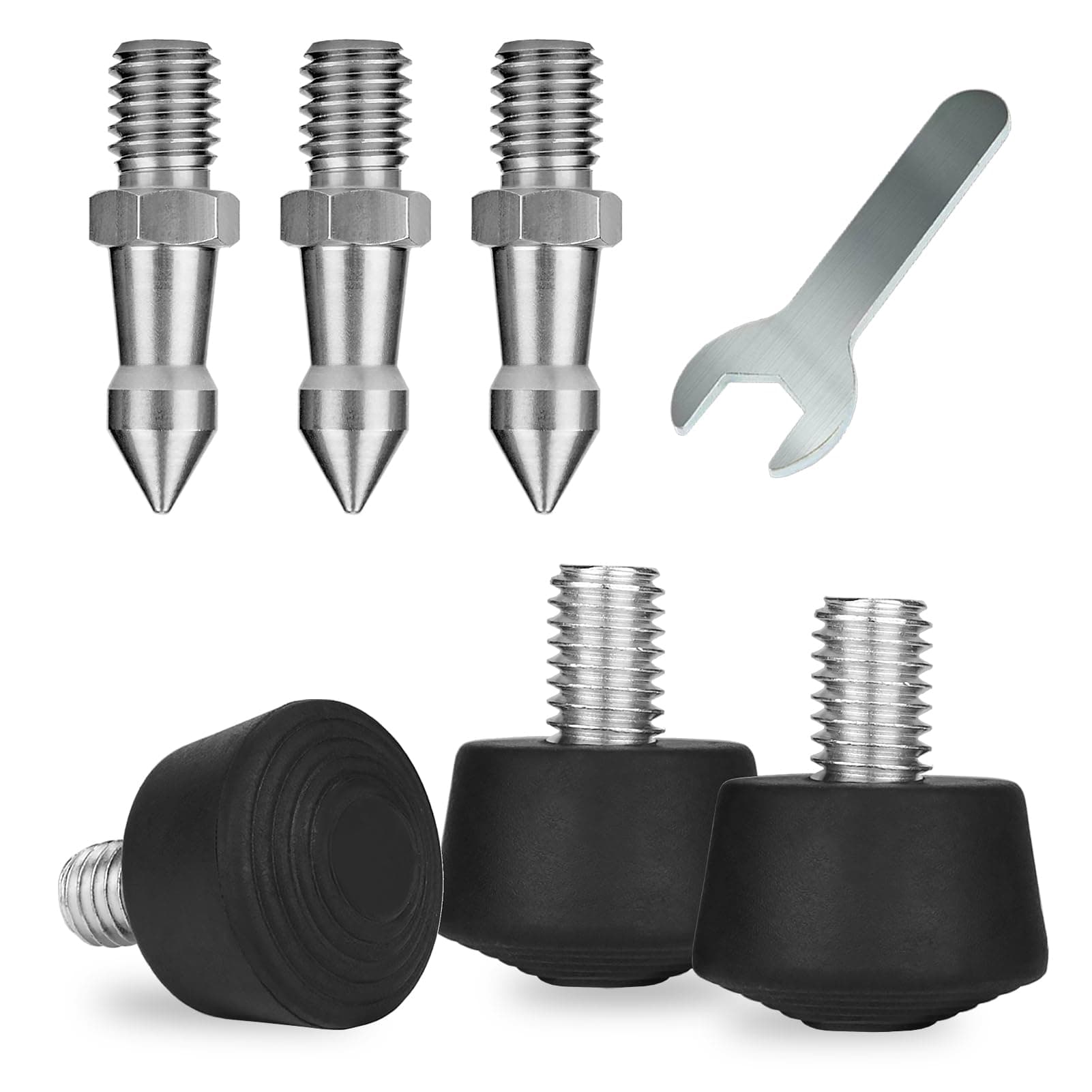6 Pcs Tripod Spike Feet - 3/8-16 Thread, Rubber & Stainless Steel Spike Feet, Universal Anti-Slip