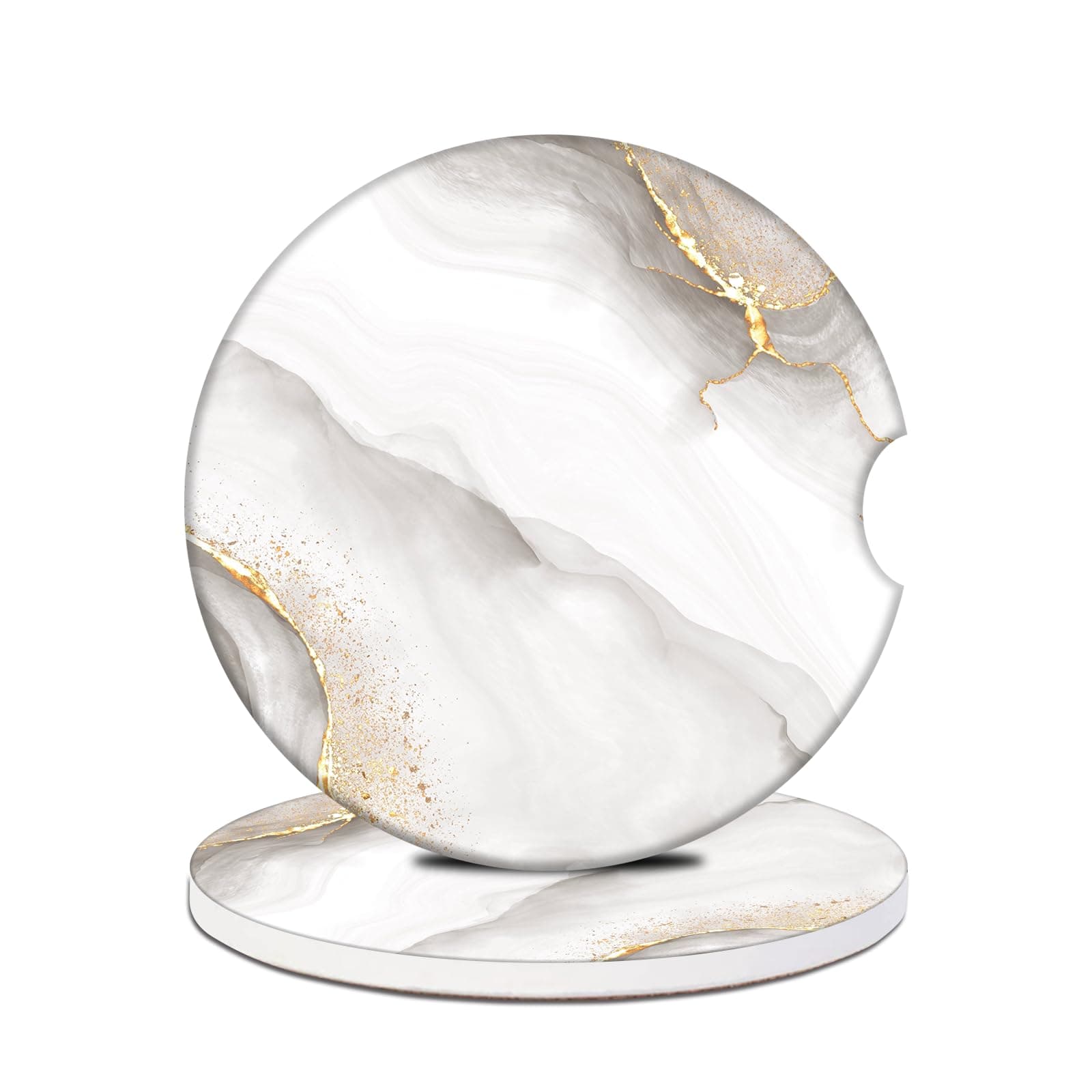 Car Cup Holder Coasters - White Marble Absorbent Ceramic Coaster 2 Pack, Car Coasters for Cup Holders, Fashion Car Interior Accessories Drink Coaster for Women & Men