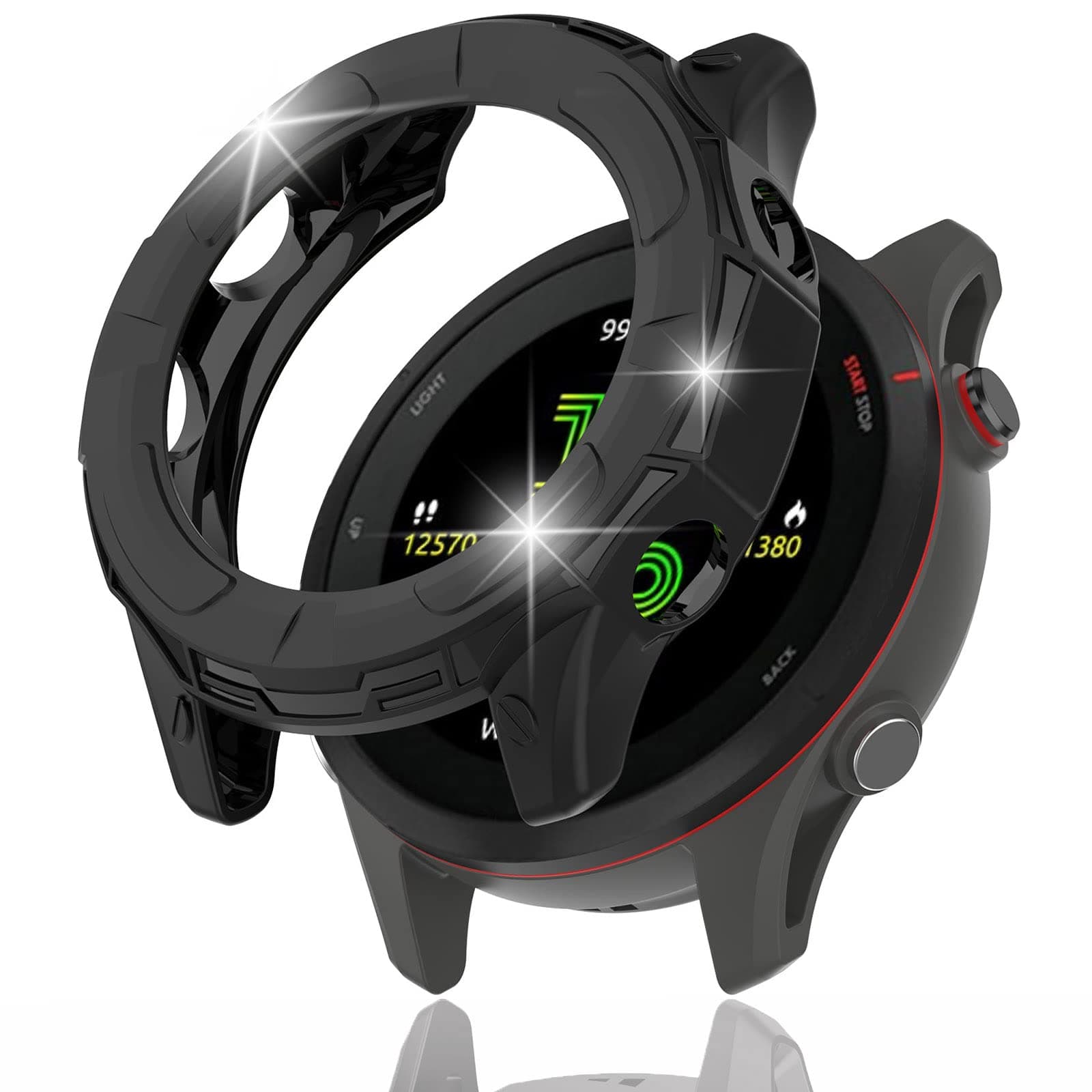 Miimall Compatible for Garmin Forerunner 955 Case, Scratch-Resistance TPU Military Protection Cover Case for Garmin Forerunner 955/955 Solar (Black)