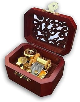 BinkeGG Play (Brahm's Lullaby) Brown Wooden Hollow Out Octagonal Music Box with Sankyo Musical Movement (65 Tunes Option)