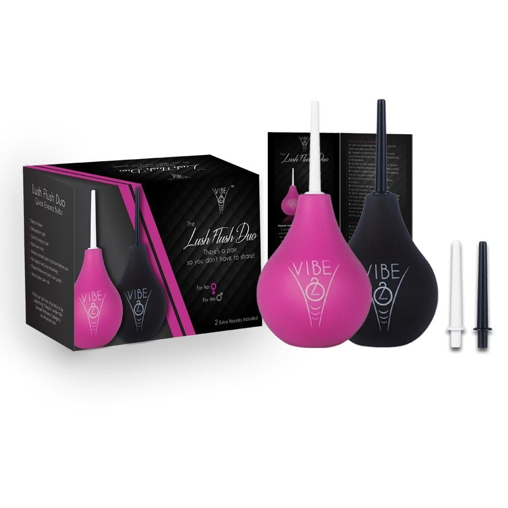 Lush Flush Duo 2 Enema Bulb 4 Nozzle Kit Douche for Women & Men Anal Cleaner