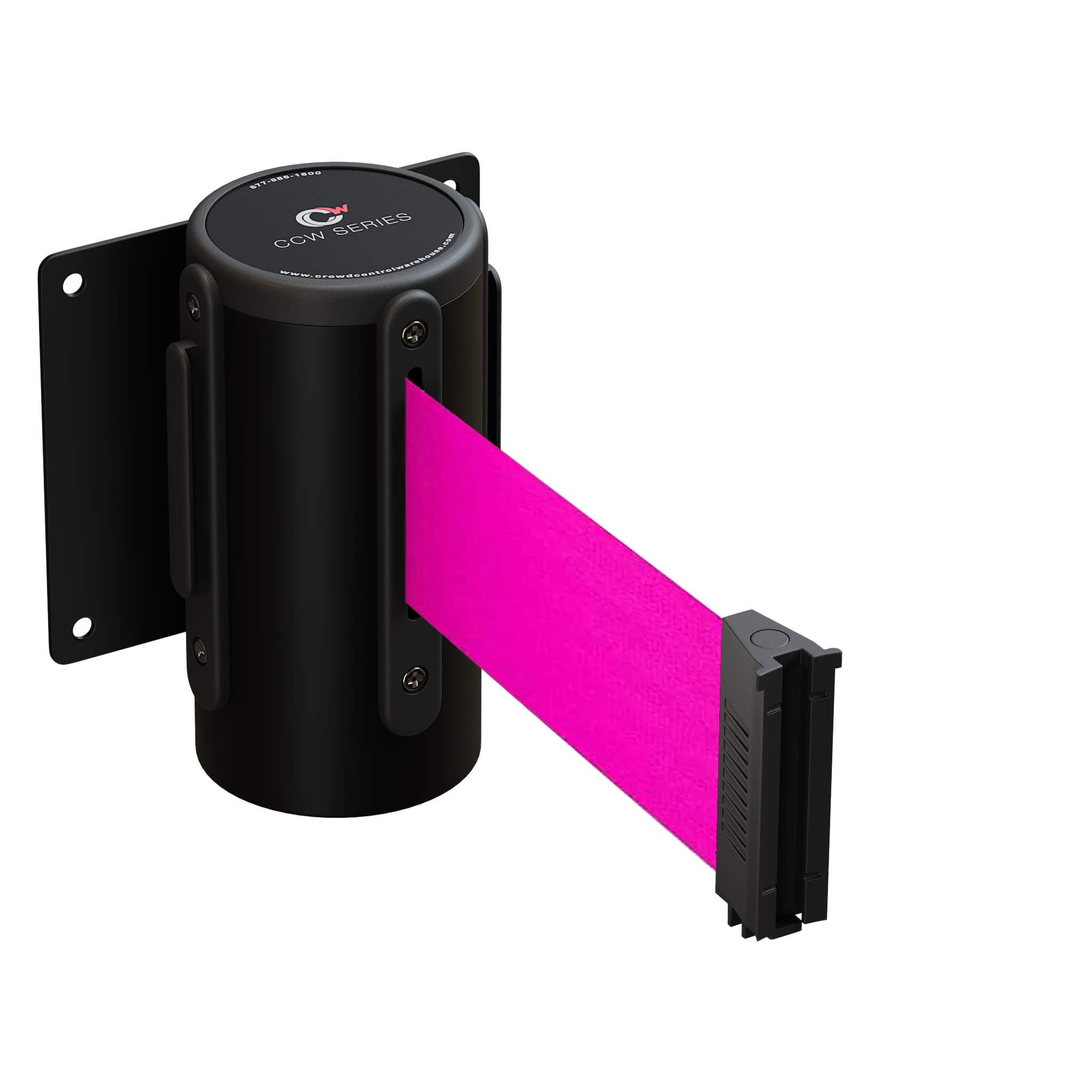 CCW Series WMB-125 Fixed Wall Mount Retractable Belt Barrier 11 Foot with Black Steel Case (Fluorescent Pink Belt)