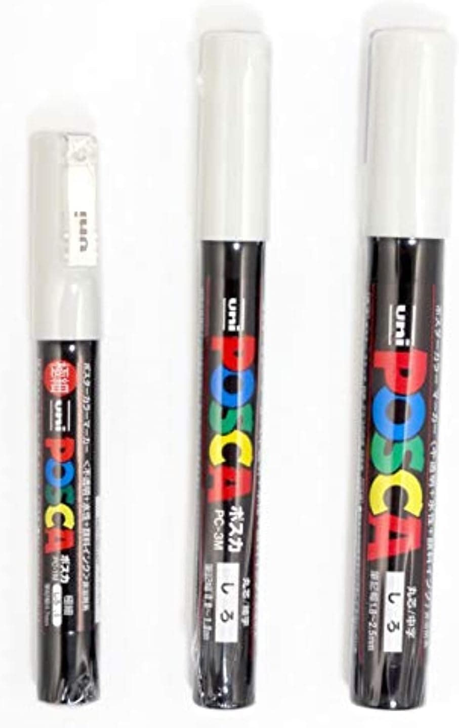 MITSUBISHI PENCIL CO., LTD. uni POSCA White 3 Different Point Sizes per Pack: PC-1M(0.7 mm), 3M(0.9~1.3 mm), 5M(1.8~2.5 mm) - total 3 pens
