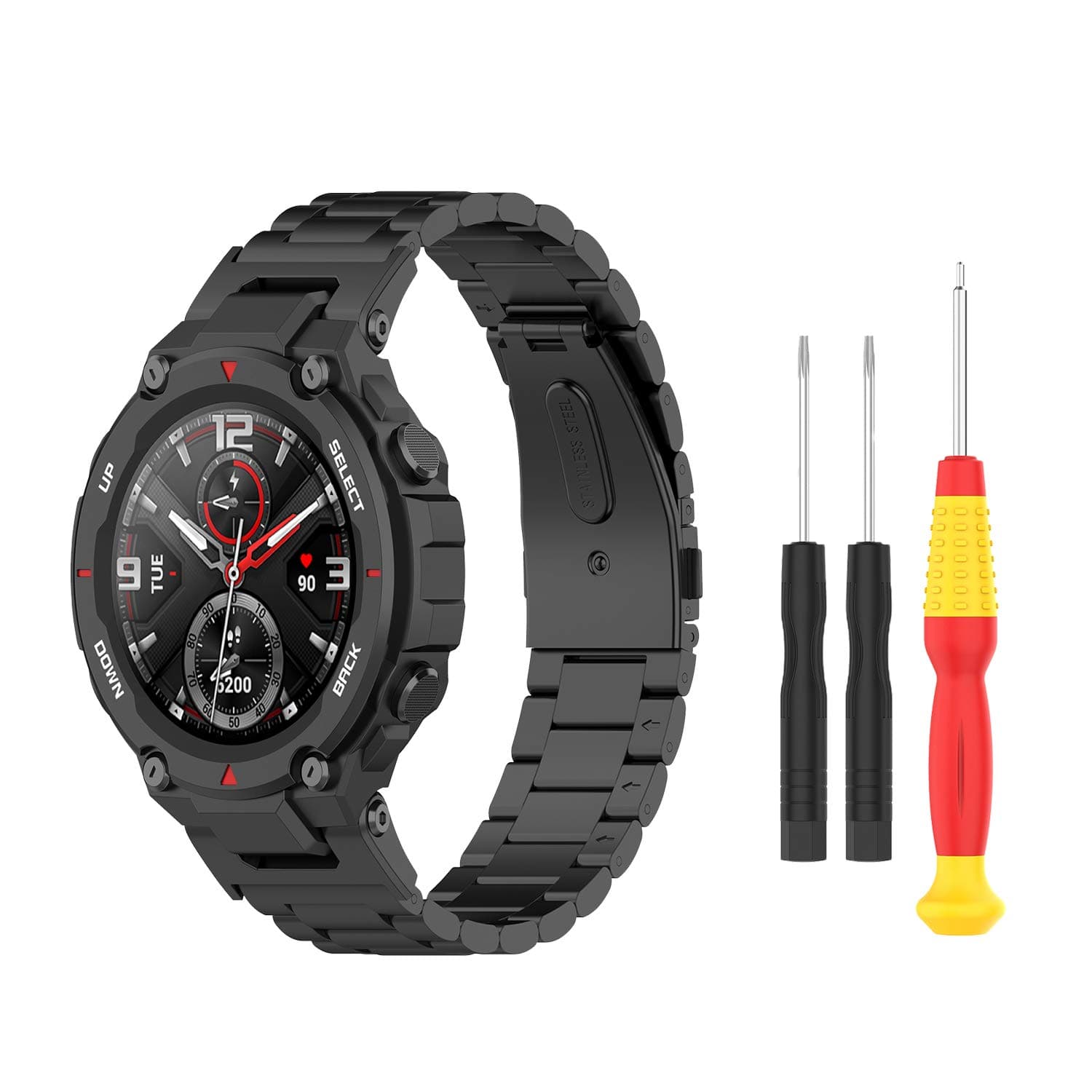 Bands Compatible with Amazfit T-Rex Pro Smartwatch Solid Stainless Steel Wristband Metal Watch Band