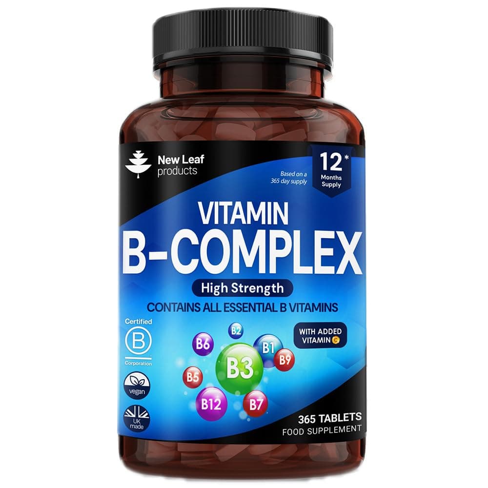 Vitamin B Complex High Strength - Full Year Value Supply - All 8 B Vitamins B1-B2-B3-B5-B6-B12, Biotin, Folic Acid with Vitamin C in Ultra Micro Tablet - Reduction of Tiredness - Made in The UK