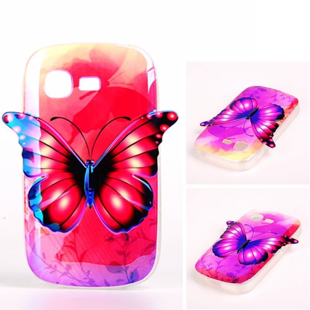 S5312 Case Galaxy S5312 TPU Case,MOUSE Monster 3D Light Discolor Butterfly Design Morpho Menelaus Butterfly Premium Flexible Soft TPU Slim Straight Talk Case Cover for Samsung Galaxy Pocket Neo S5312