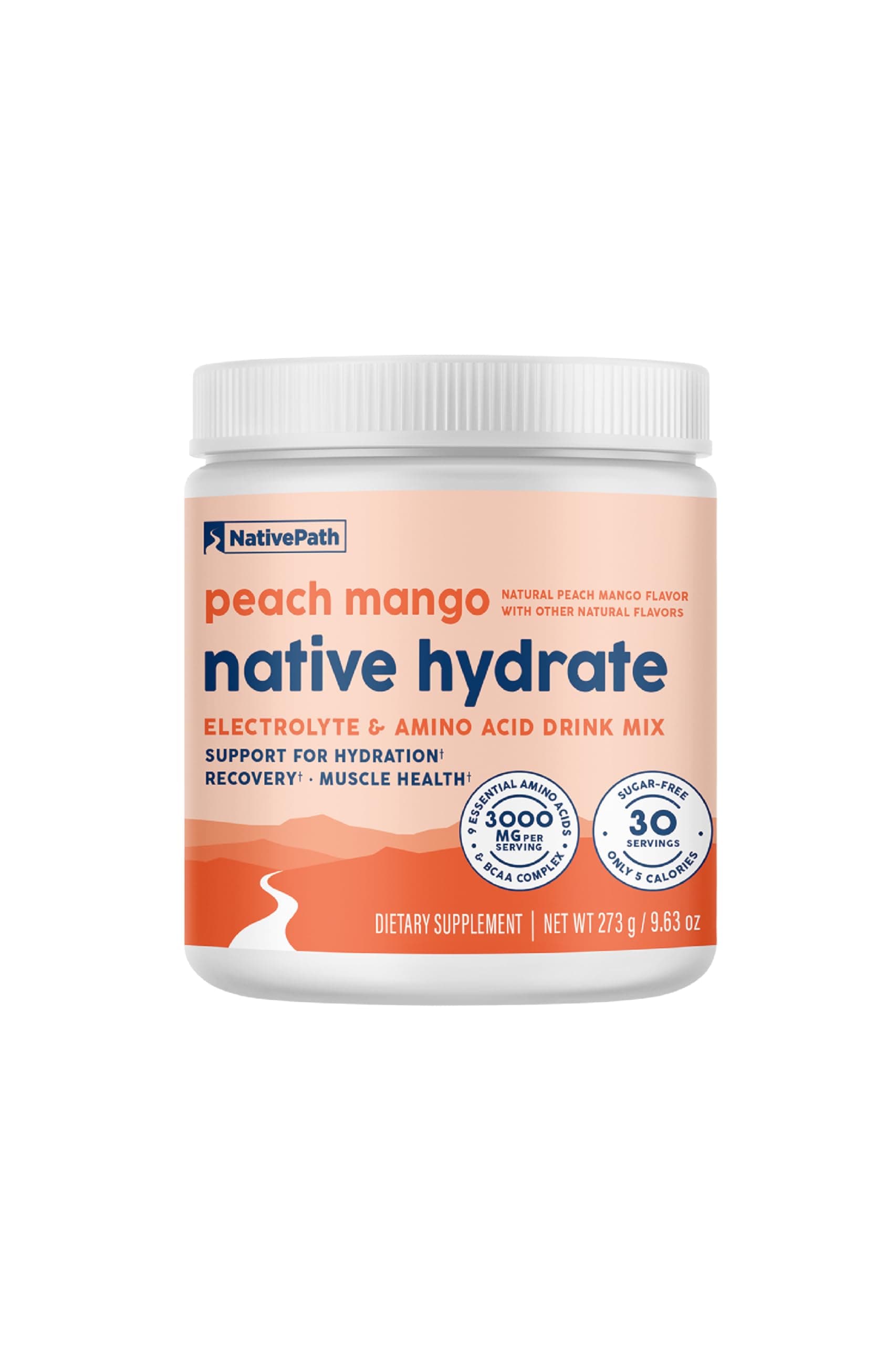 Hydrate, Zero Sugar, Electrolytes Powder with BCAAs, Peach Mango Hydration, Keto & Paleo Friendly, 30 Servings