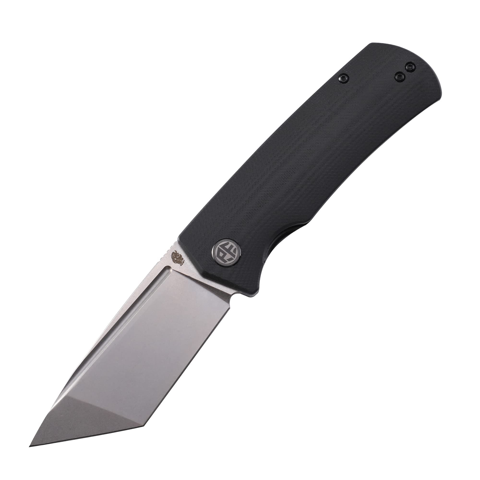PFP01T Beluga,3.58" K110 Stonewashed Blade, Front Flipper Liner lock Folding knife (Black G10, Stonewashed)