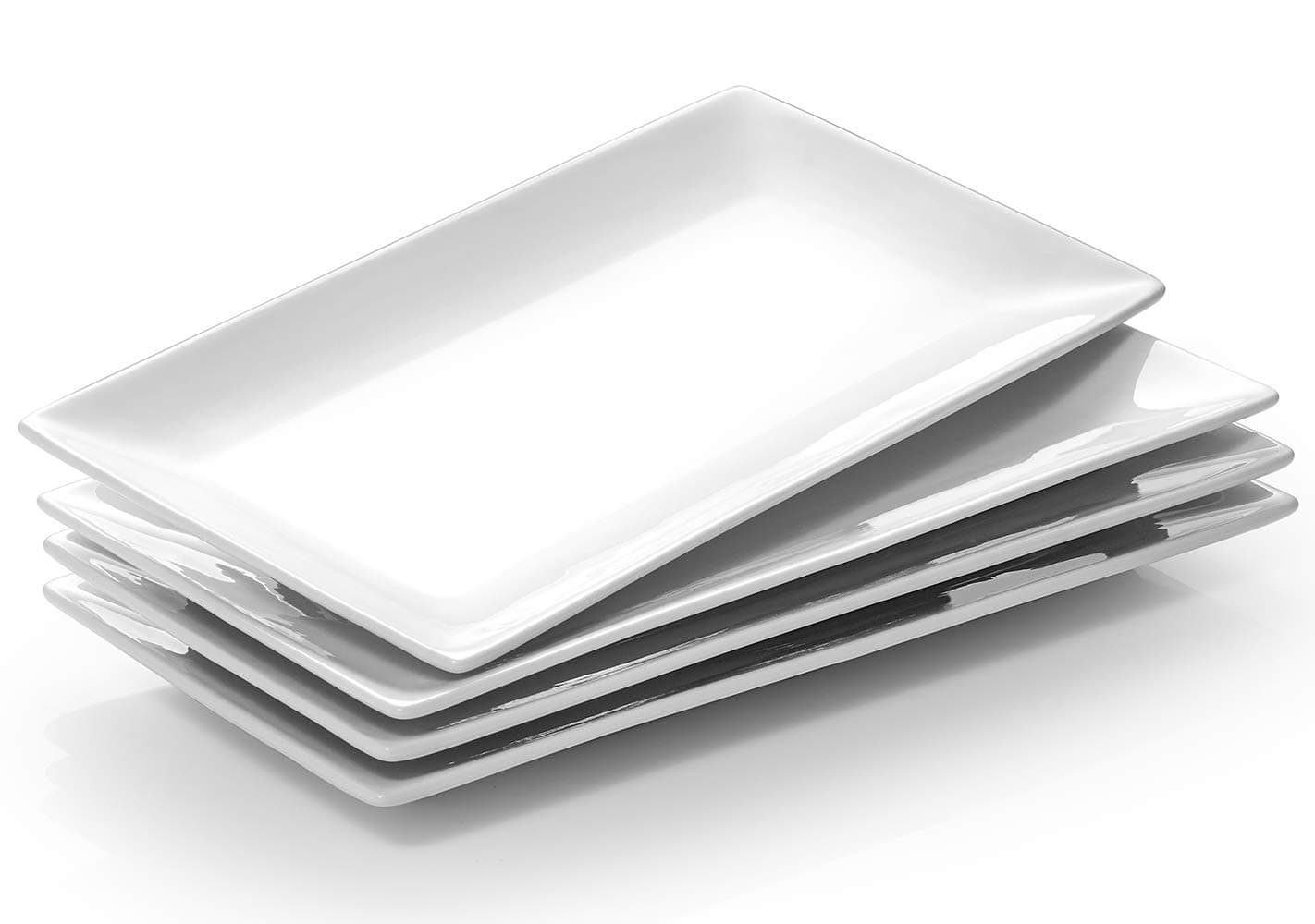 DOWAN 12 Inches Porcelain Serving Platters Rectangular Dinner Plates Stackable Serving Plates Set of 4 Serving Dishes - White