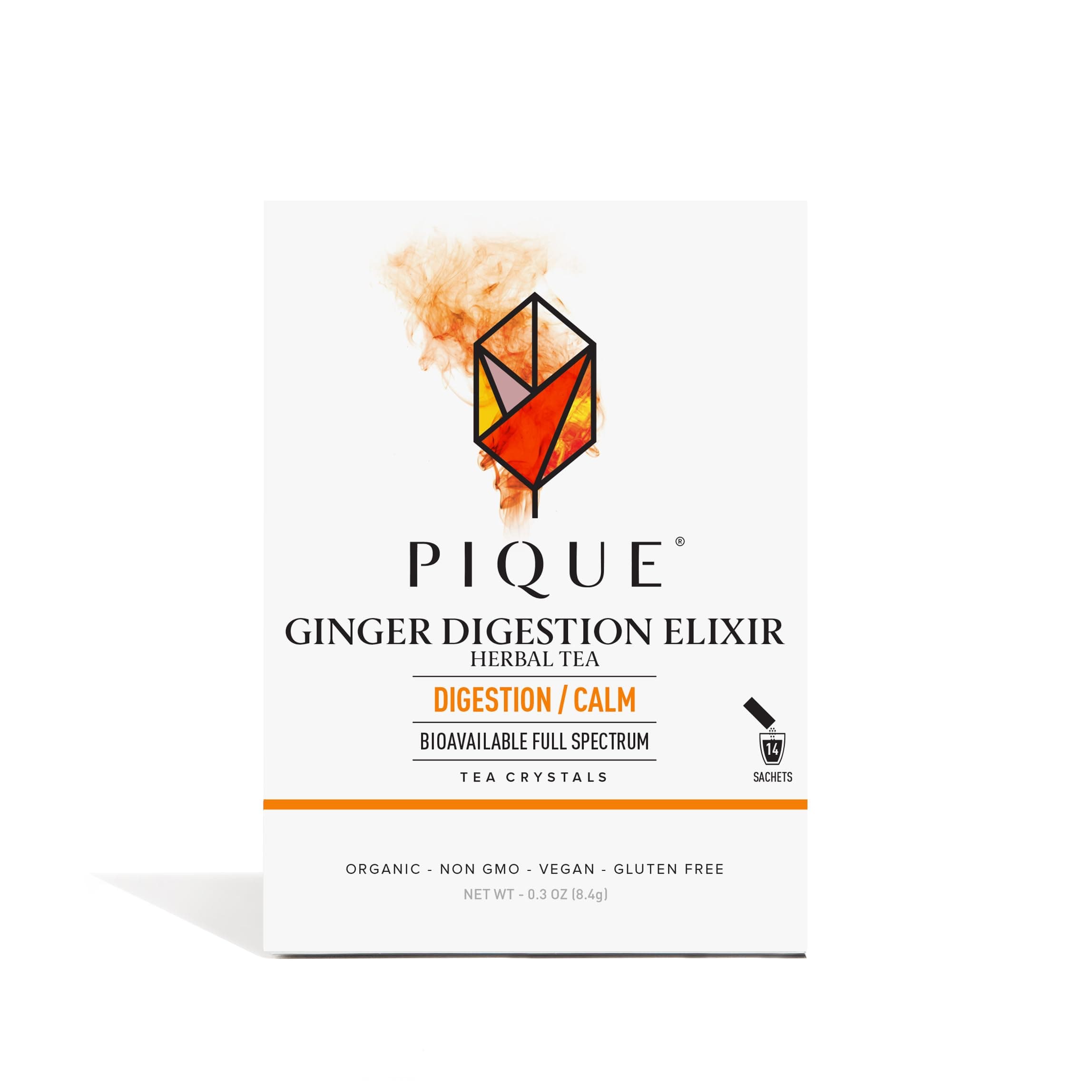 Pique Organic Ginger Digestion Elixir - Caffeine-Free Herbal Tea, Support Healthy Digestion and Metabolism - 14 Single Serve Sticks (Pack of 1)
