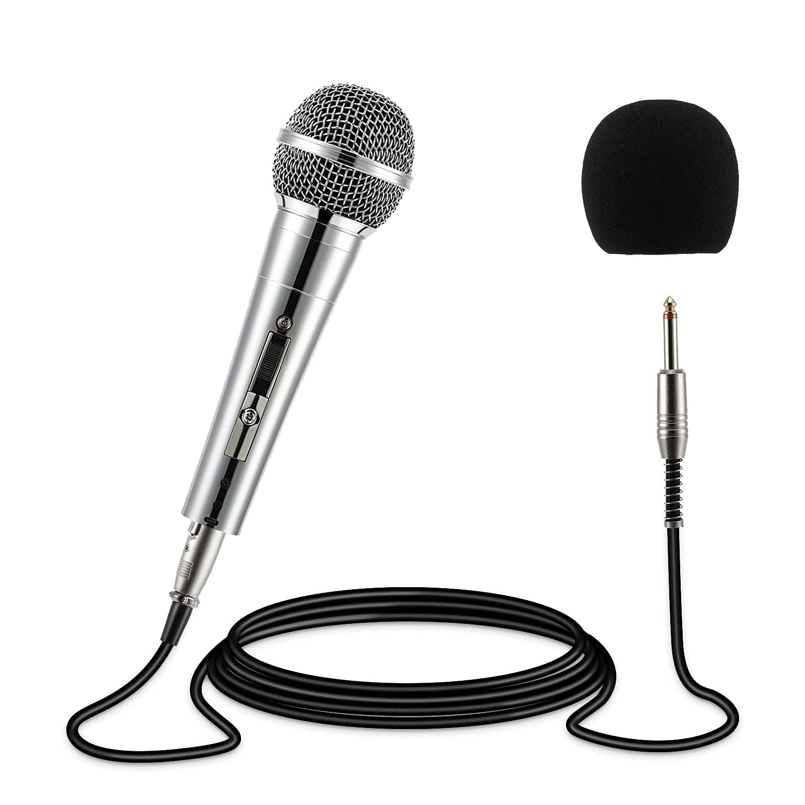 Moukey Dynamic Microphone, Karaoke Microphone with 16.4 ft XLR Cable & Foam Cover, Metal Handheld Mic, Compatible with Karaoke Machine/Speaker/Amp/Mixer for Singing/Speech/Wedding/Christmas Party