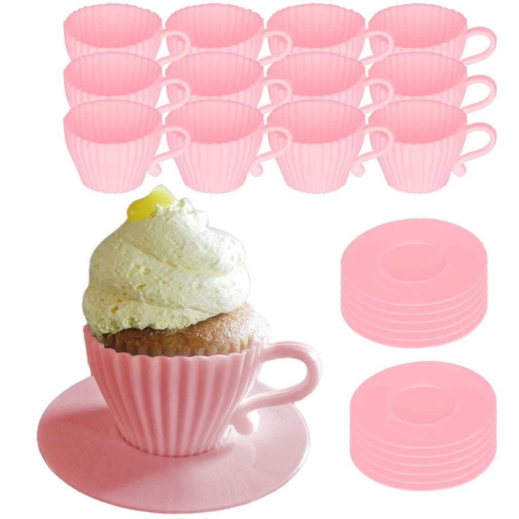 Evelots Silicone Baking Teacups With Saucers-Cupcake Mold-Tea Set-Reusable-24 PCS