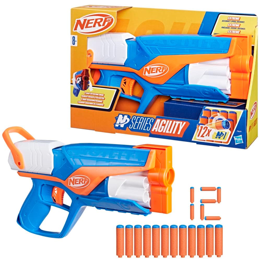 N Series Agility Blaster, 12 Nerf N1 Darts Compatible Only with N Series Blasters, 6 Dart Drum, Kids Outdoor Games