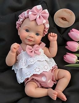 Abenduot 26cm Can Open Mouth Lifelike Silicone Baby Dolls Realistic Full Body Silicone Reborn Baby Dolls Eyes Open that Look Real Babies