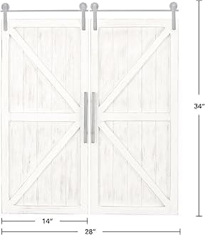 FirsTime & Co. Carriage House Barn Door Wall Plaque Set, 34"L x 14"W, Aged White, Metallic Gray