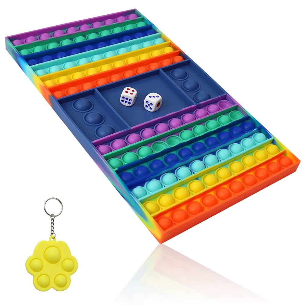 Big Pop It Fidget Game Chess Board with Dice, Portable Poppit Rainbow Push Bubble Fidget Sensory Toy, Popit Fidget Trading Games Rubber Popper Game for Kids and Adults, Stress Relief Chessboard
