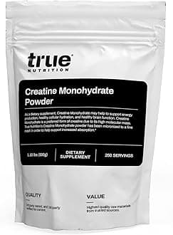 True Nutrition Creatine Monohydrate Powder - Micronized Creatine, 2g per Serving - Supports Muscle Strength, Power & Recovery - Non-GMO, Gluten Free, Vegan - Pre & Post Workout Supplement - 500g