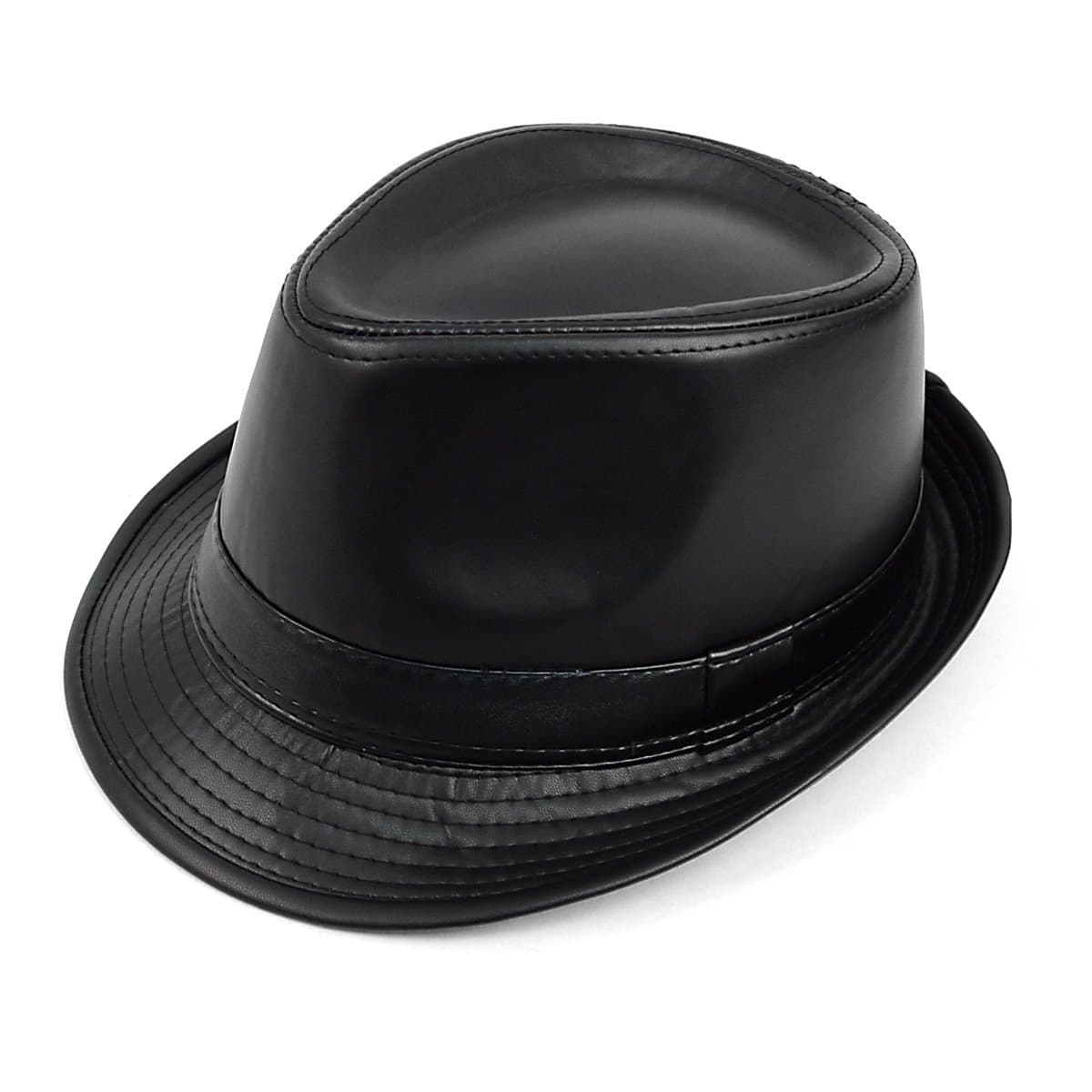 Faux Leather Fedora Hat - Black