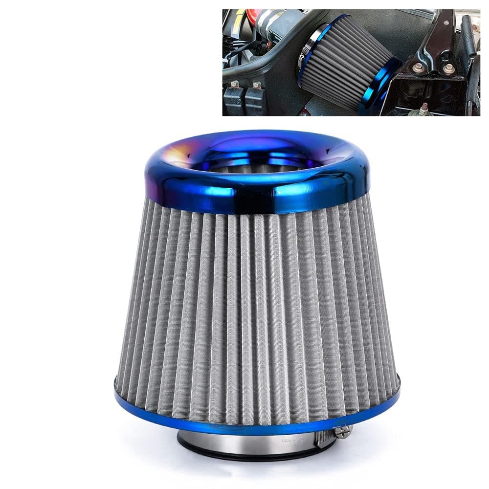 PTNHZ Universal Burnt Blue Neck 3" 76mm Car High Flow Cold Air Intake Air Filter Power Intake Air Inlet System Mushroom Head Air Cleaner