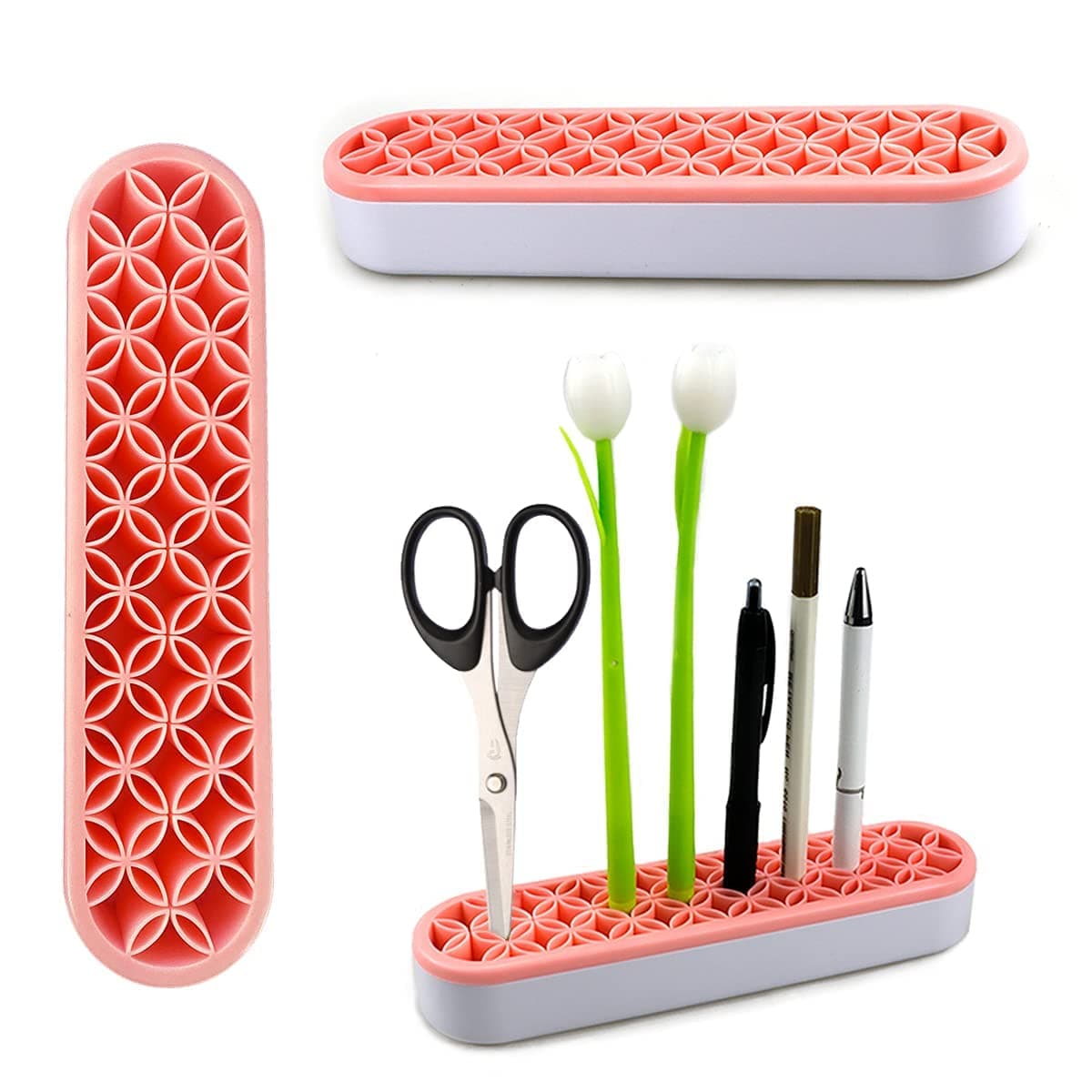 DELFINO Makeup Brush Storage Rack, Multifunctional Desktop Silicone Storage Holder Box Organizer for Sewing Tools, Stationery Pencil, Daily Necessities