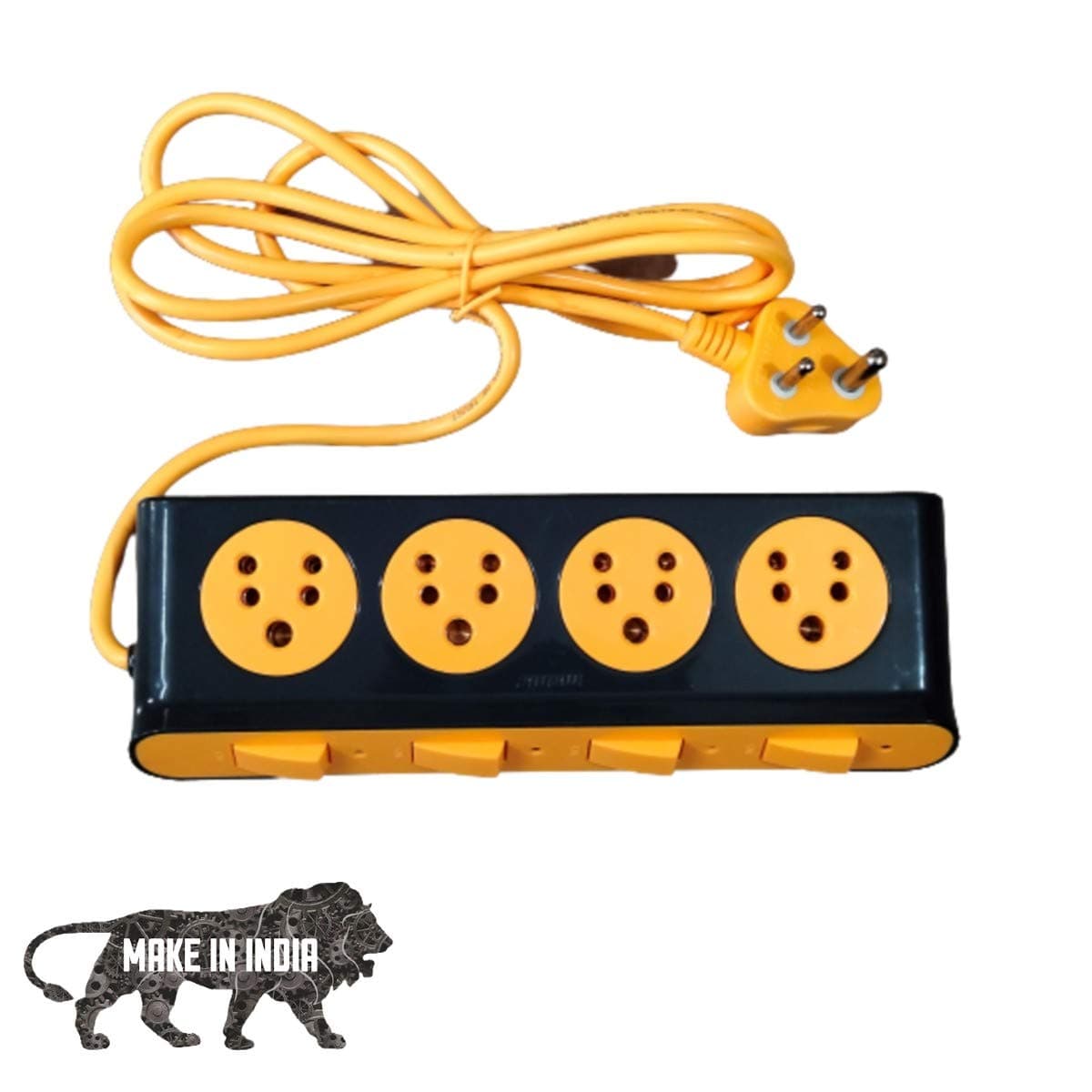 Bright (Monic) Piano 4+4 Extention Board (10A ) with 2 mtrs Wire , with 4 Master Switch , Indicator , 4 International Socket / Heavy Duty Wire / Extention Cord/ Orange and Grey Colour.