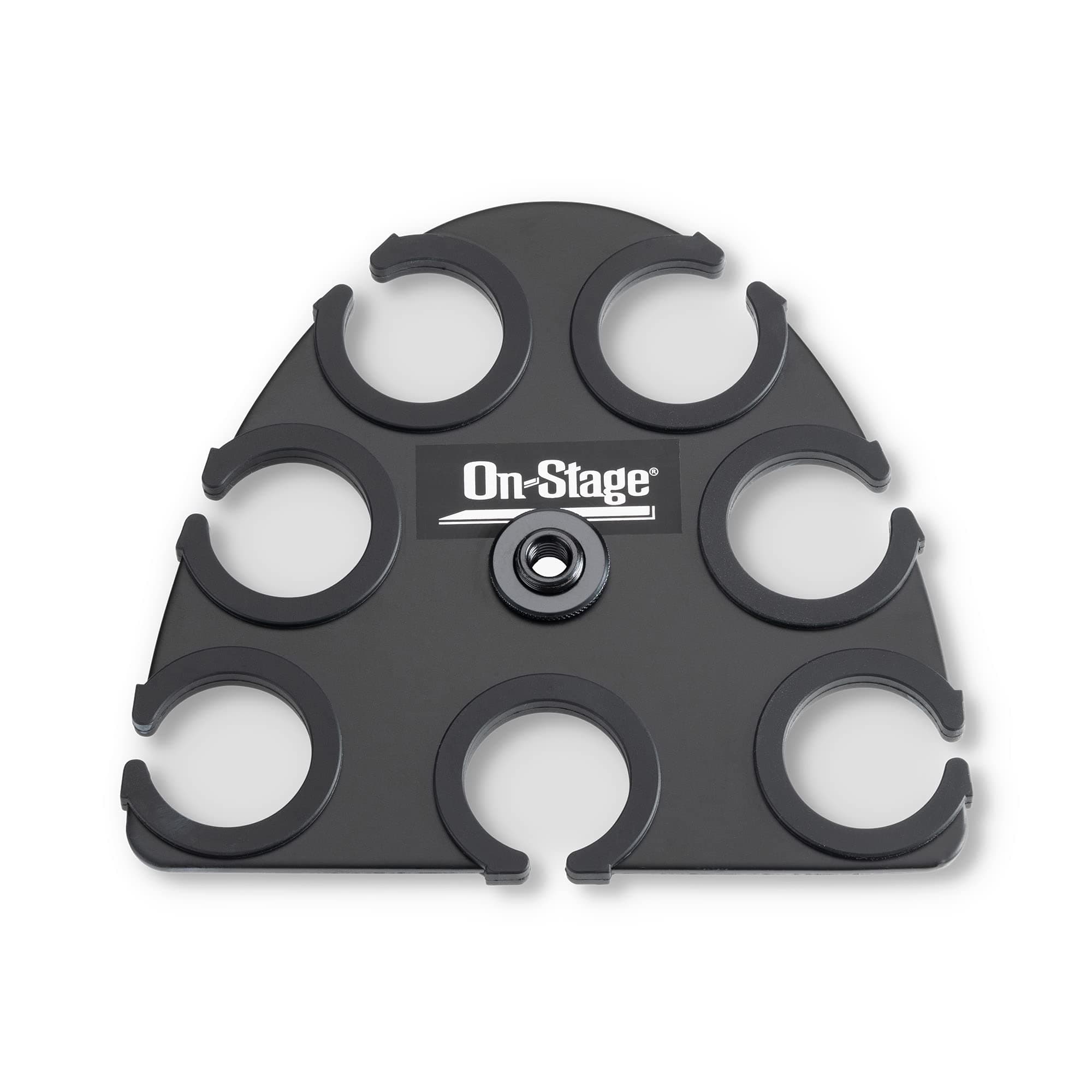 On-Stage MSA2700 Multi-Mic Holder (Microphone Organizer, Display, Caddy, Supports Handheld, Dynamic, Wired, and Wireless Mics, Aluminum, Silicone Padding, Black)