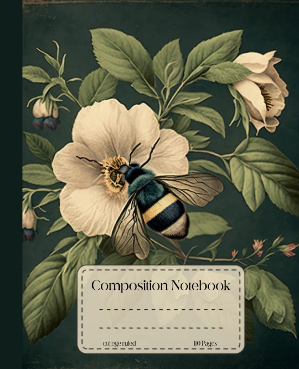 Composition Notebook: Vintage Botanical Bee Illustration Journal | Wide Lined | Cute Aesthetic For School, College, Office, Work 110 pages