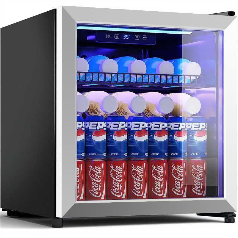 1.77 Cu.Ft Beverage Fridge, Mini Fridge With Glass Door, Beverage Cooler Refrigerator, Wine Drink Beer Fridge, Adjustable Shelves & Digital Temperature Display, 16 Bottle 68 Can, Silver