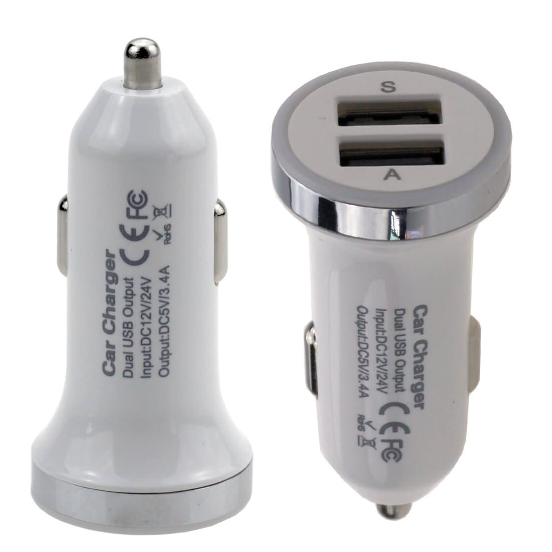 Micro White 3.4A 17W Dual USB Car Charger Adapter 2 Port For Apple iPhone 5/5S/5C, iPad, iPad Air, iPad mini, iPod, Samsung Galaxy S5/S4/S3, Tab 3, Note 3/2, Google Nexus 7 And Other USB Powered devices