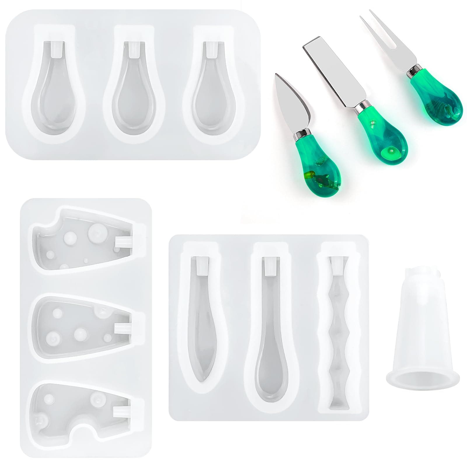 4 Pcs Tableware Resin Molds Charcuterie Board Knife Base Handle Epoxy Mold Cheese Shape Hilt Knife Fork Resin Casting Molds for DIY Cutlery Handle