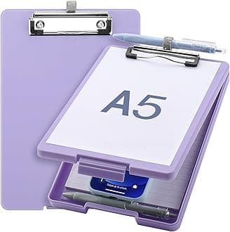 Small Clipboard with Storage, A5 Clipboards with Pen Holder, Half Letter Clip Boards 6x9 Mini Plastic Clipboard with Low Profile Clip for Classroom, School, Office Supplies (Light Purple)