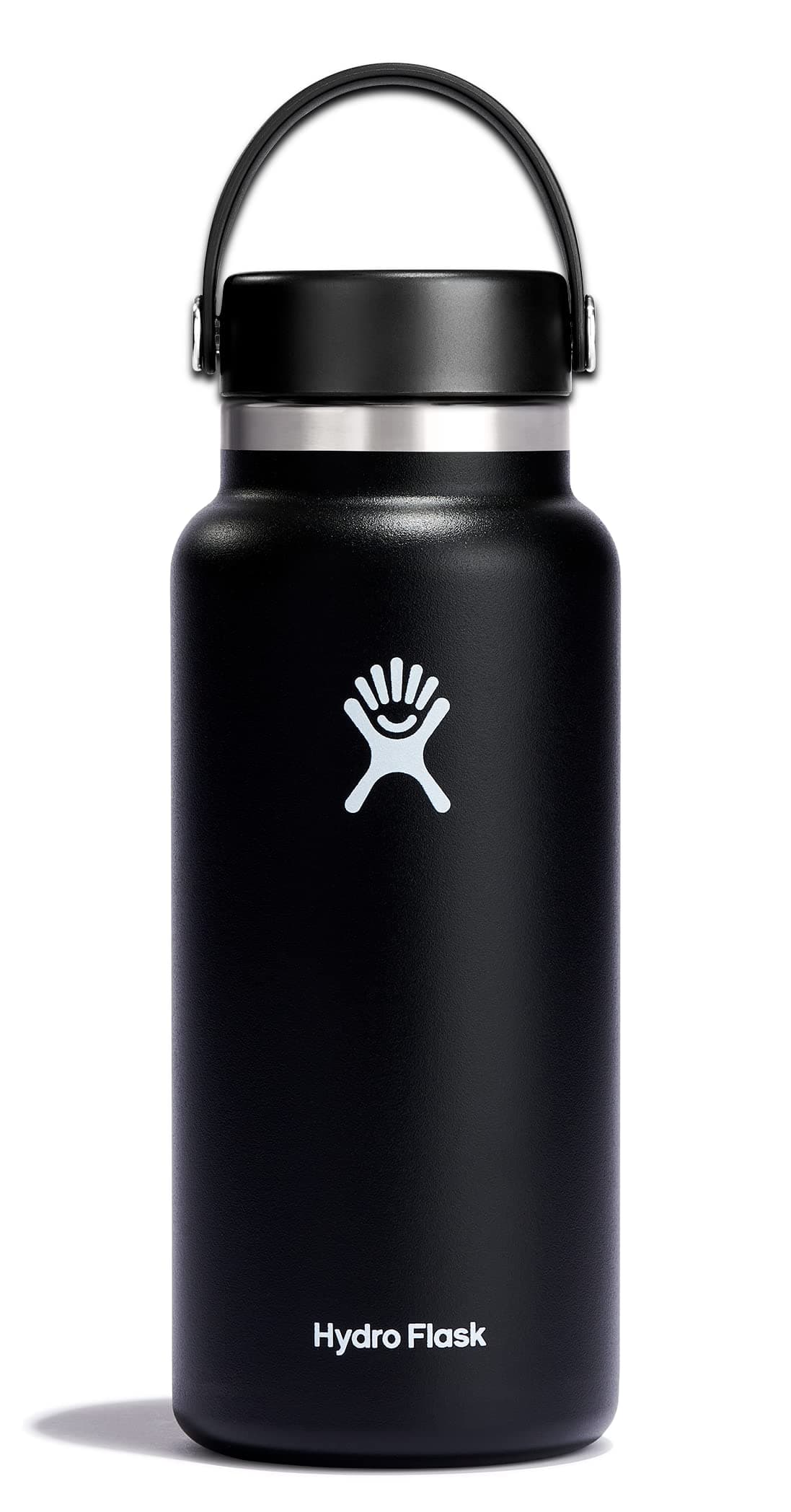 Water Bottle - Insulated Stainless Steel - Wide Mouth Flex Lid, Non Spill, Leakproof and Refillable in 32 Oz Black