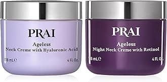 PRAI Beauty Ageless Day and Night Neck Creme Set | 1 Throat & Decolletage Day Creme and 1 Throat & Decolletage Night Creme | Skin Tightening Cream Set for Instantly Ageless Neck | 4.0 Oz Each