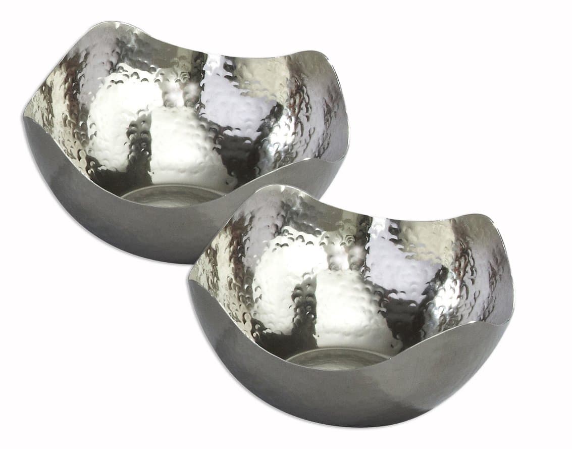 Silver Hammered Stainless Steel Wave Serving Bowls - Set of 2 5.5 inch Bowls