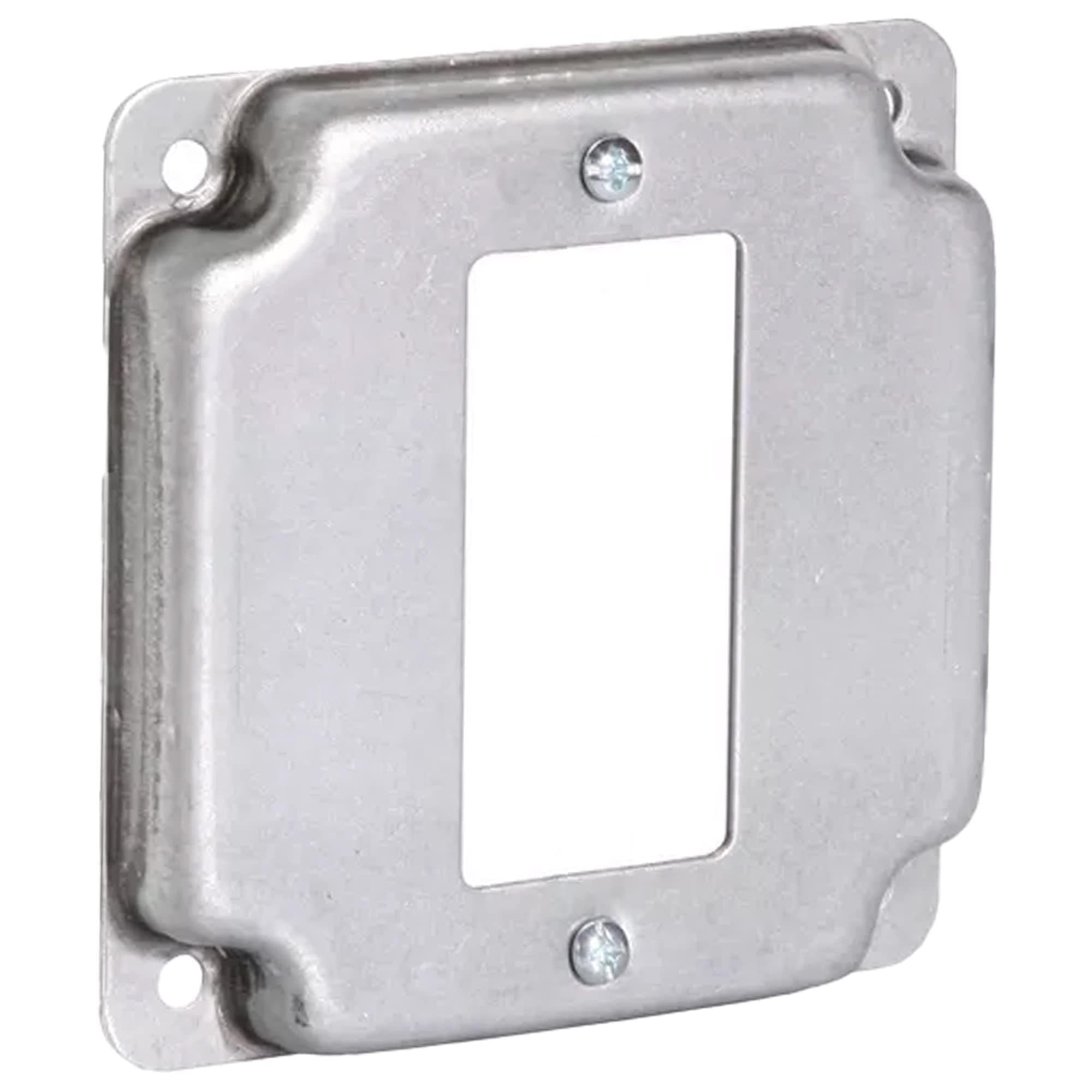 1-Gang Rocker Switch Electrical Box Cover - 4 Inch Square 1/2 Inch Raised Galvanized Steel Cover for Exposed Work - Surface Mount Junction Box Cover for Rocker Switches