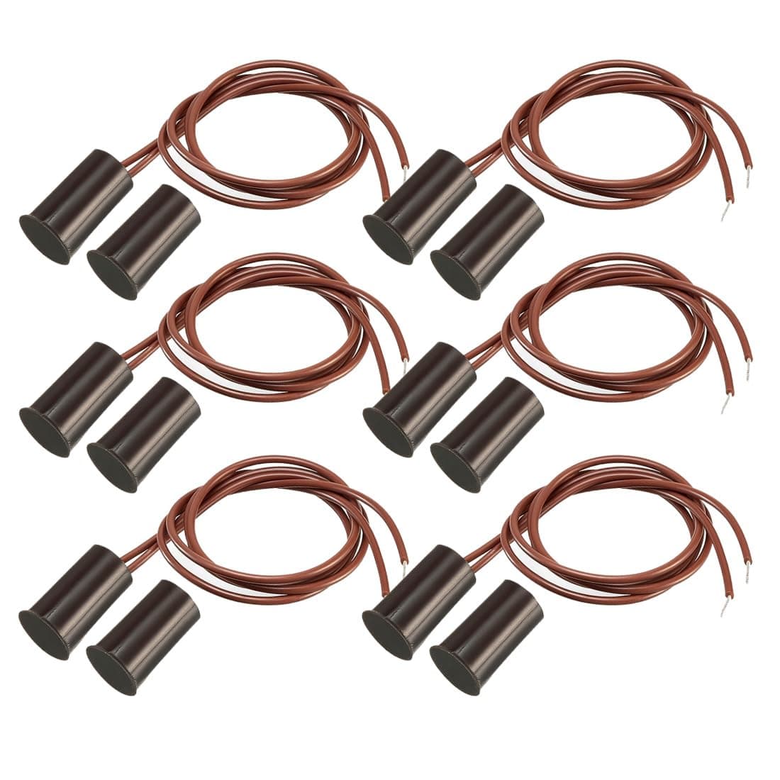 Gebildet 6pcs Recessed Wired Security Window Gate Contact Sensor Alarm Magnetic Reed Switch, Magnet Near - Connect Circuit, Magnet Away - Break Circuit,Magnetic Switch(Cylindrical,Brown)
