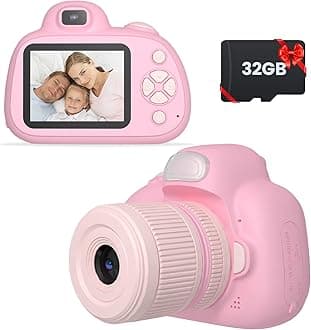 Kids Camera, Digital Camera for Kids 3-8 Year Old, Birthday, Toys for Girls, 2.4" IPS Screen, Video Camcorder with Flash, 32G Card Included, Perfect Size (Pink)