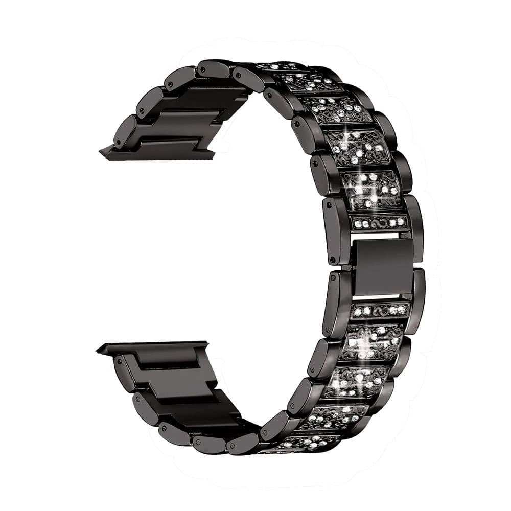 Feuy for Fitbit Versa Bands Stainless Steel Strap, Adjustable Stainless Steel Replacement Band Metal Wristbands with Rhinestone Bling for Fitbit Versa Watch,Bracelet, Link,Ring(Black)