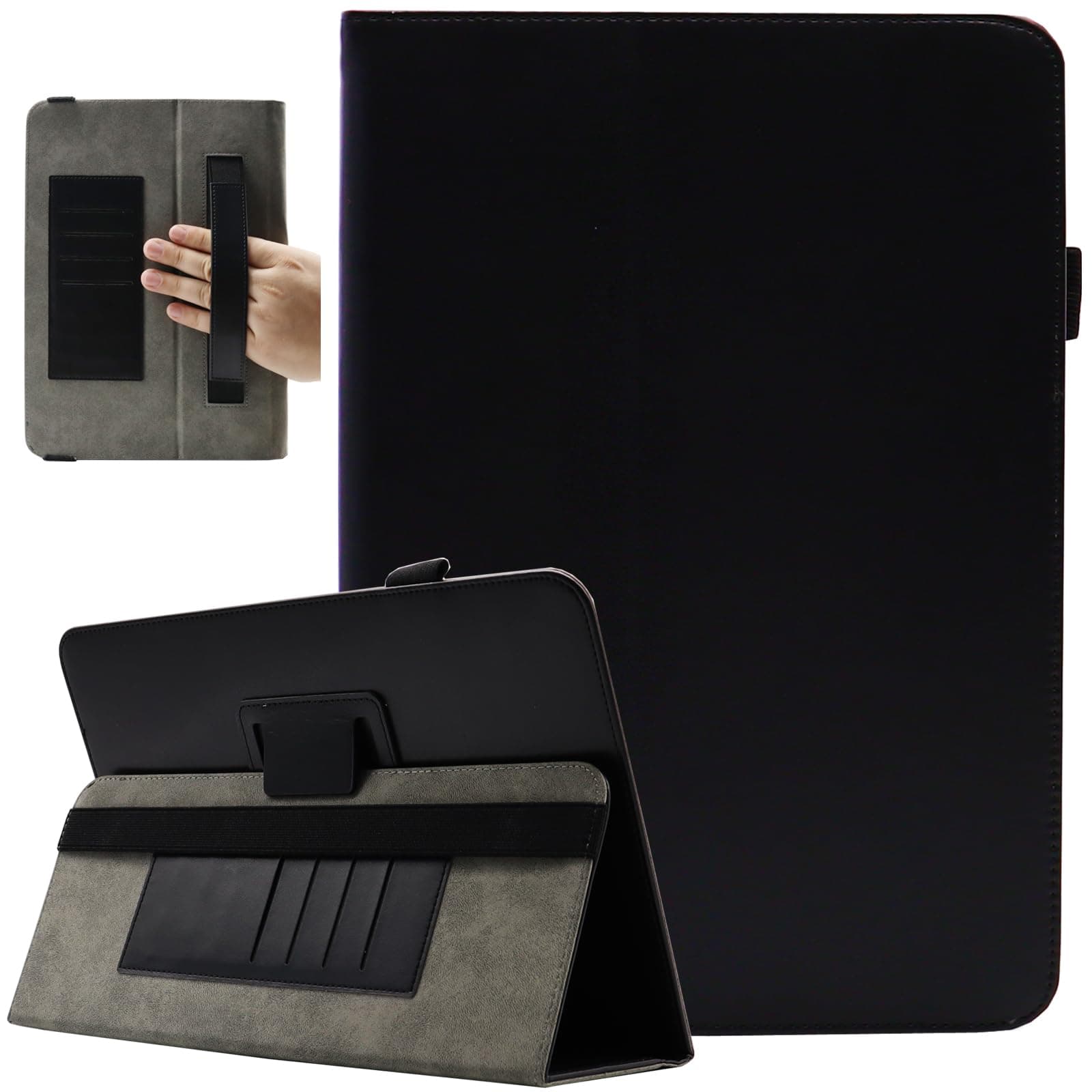 Universal 10 Inch Tablet Case, Universal 10.1 Inch Tablet Case, Viclowlpfe Protective Folio Stand Android Case for 9.6-11 Inch Tablet with Hand Strap and Cards Slots, Black
