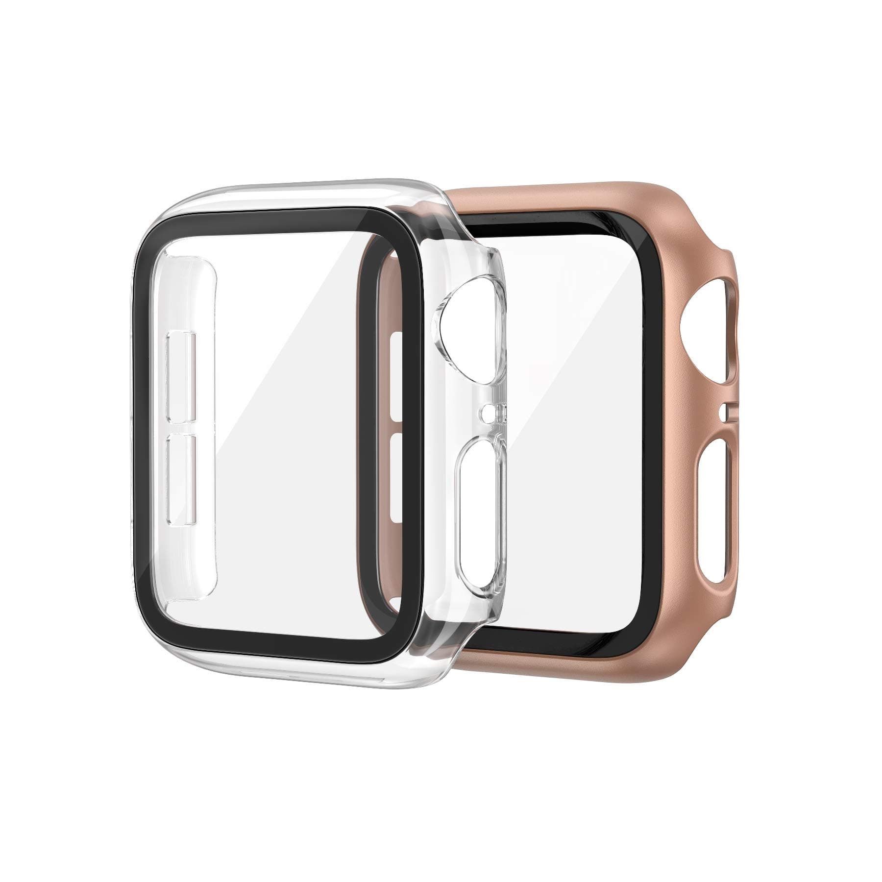 EDIMENS 2 Pack Hard PC Case Compatible with Apple Watch Series 6 / SE / 5/4 40mm Women Men, Overall PC Case Slim Tempered Glass Screen Protector Protective Cover for Apple iWatch 40mm SE Clear Rose