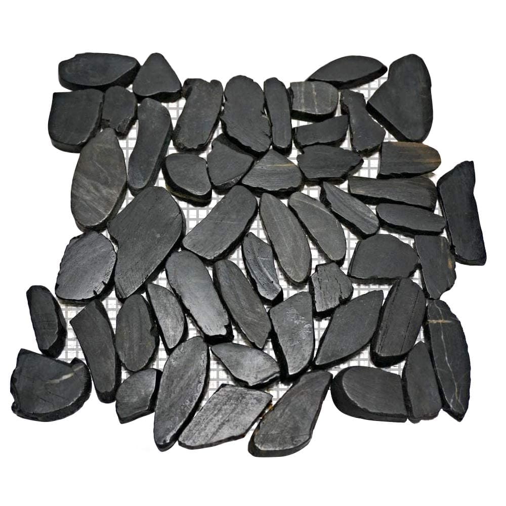 Interlocking Pebble Floor Tiles (5-Pack) Kitchen, Bathroom, and Patio Flooring | Indoor and Outdoor Use | Natural Ebony Stones | Quick and Easy Grout Installation