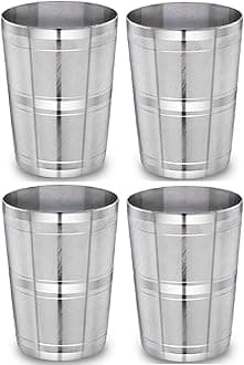 Neelam Stainless Steel 7, 22 Gauge Diamond Glass, 400 ml, Set of 4, Elegant and Durable Drinking Glass for Water, Juices, and Beverages, Ideal for Daily Use, Parties, Easy to Clean, Sliver
